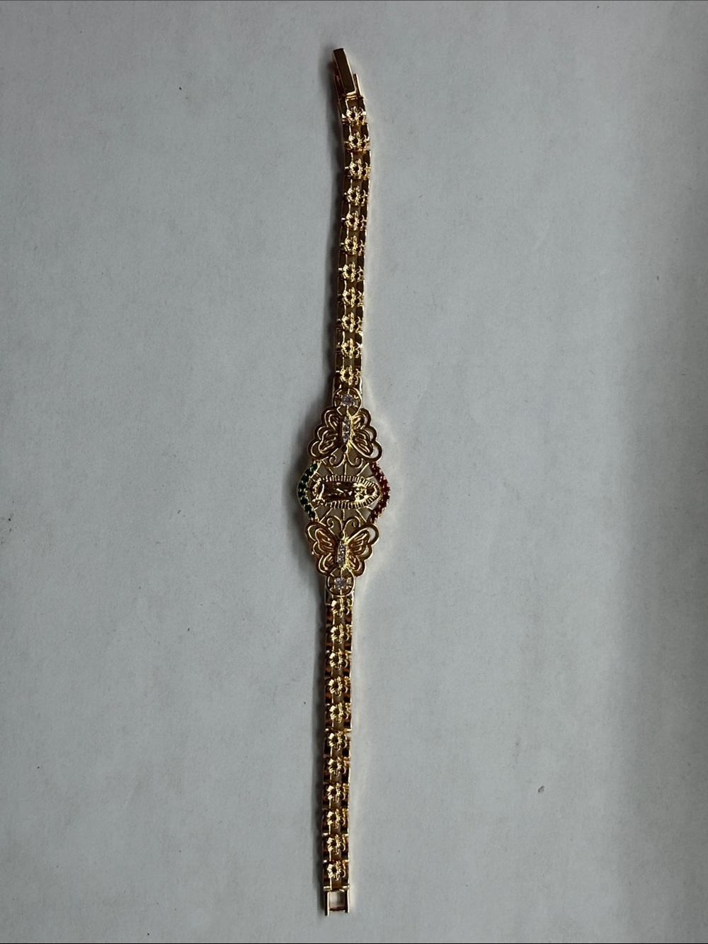 Gold-Tone Women's Bracelet with Red and Green Accents